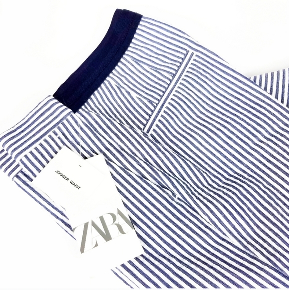 Zara Jogger Waist White and Navy Trousers xs - Picture 2 of 10